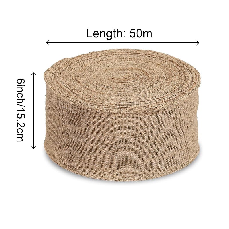 KINJOEK 6 Inch Wide 54 Yards Burlap Ribbon, Natural Jute Fabric Ribbon Crafts Ribbon for Christmas Wedding Gifts Burlap Fabric DIY for Decoration - Image 2